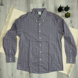 Brooks Brothers Shirt Mens Large 16-34 Purple Plaid Milano Fit Oxford Preppy